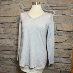 Eileen Fisher Womens Top Medium Black White Stripe Long Sleeve V Neck